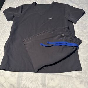 Figs Dark Gray scrub men’s joggers set side top XS pants S